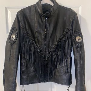 Vintage leather tasseled fringe jacket
